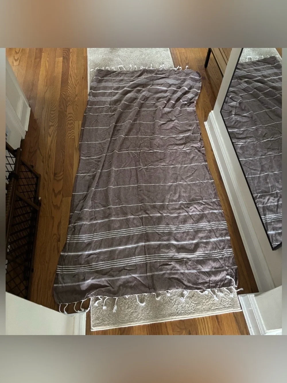 Amazon boho brown striped light weight beach towel with tassels